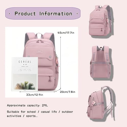 School Backpack for Teens Girls Solid Color, Multi-pocket School Bag Girls Backpack for Kids - color: B-purple