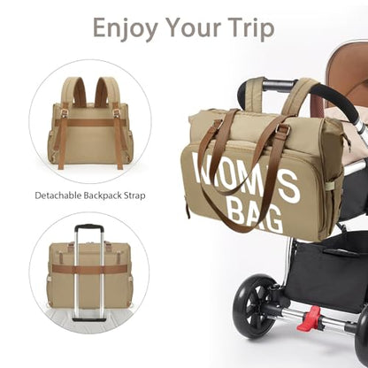 Mom‘s Diaper Bag 4 in 1 Diaper Baby Tote, Hospital Bag for Labor & Delivery, Large Waterproof Baby Travel Weekender with 3 Insulated Pockets, Khaki - color: Khaki M