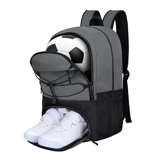 Goloni Soccer Backpack Bag with Separate Ball & Cleat Shoe Compartment,Sports Gym Backpack for Teen Girls Boys Men Women Kids - color: Dark Grey