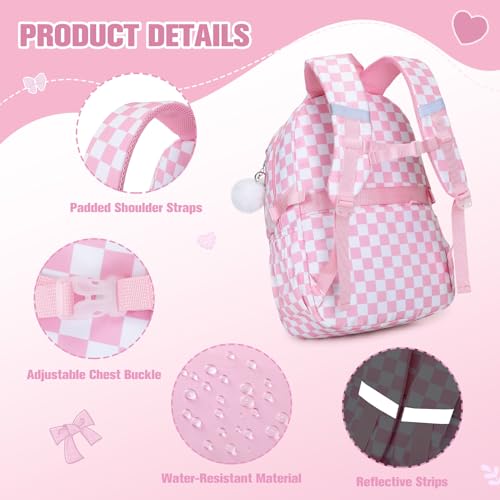 Bevalsa Backpack for Girls 3PCS Teen Girls Pink Backpack for School with Lunch Bag Pencil Case Cute Kids Laptop Backpacks Bookbag for Elementary Middle High School College Student (Checkerboard) - color: Pink Checkerboard