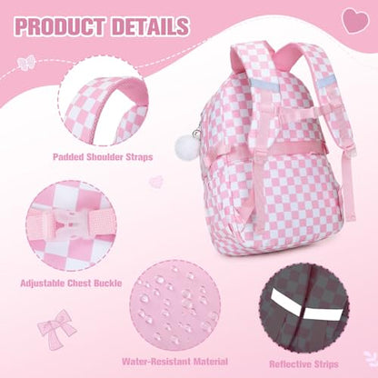 Bevalsa Backpack for Girls 3PCS Teen Girls Pink Backpack for School with Lunch Bag Pencil Case Cute Kids Laptop Backpacks Bookbag for Elementary Middle High School College Student (Checkerboard) - color: Pink Checkerboard