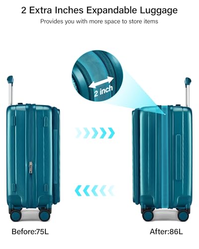 Hanke 24 Inch Expandable Luggage Top Opening Checked Bag Luggage Hard Shell Suitcases with Wheels Lightweight Travel Luggage Medium Suitcase with Lock for Woman Men-Caribbean Blue - color: Caribbean Blue, size: 24 Inch Expandable