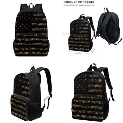 Camo American Flag Backpack for Boys Kids Backpack with Lunch Box Water Bottle Bag and Pencil Holder Pouch 4Pcs Set 17" Bookbag with Large Front Pocket for School Sturdy Elementary School Bag - color: Camo American Flag