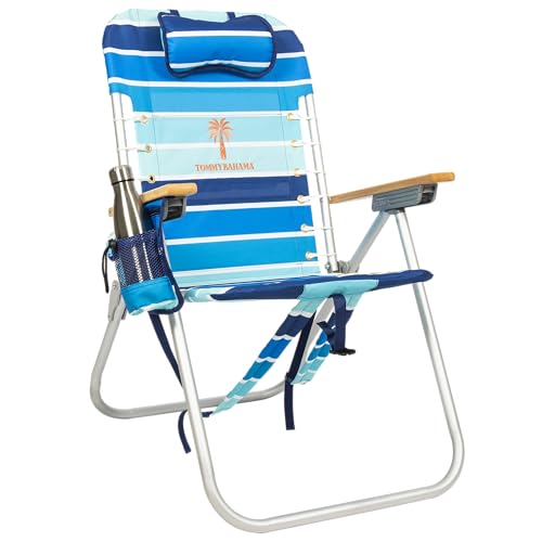 Tommy Bahama Hi-Boy 17" Seat Height 4-Position Lace-Up Suspension Folding Beach Backpack Chair - color: Logo Stripe, style: 1-Pack