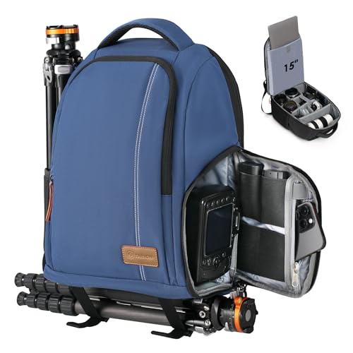 TARION Camera Backpacks for Photographers - Camera Bag Photography Backpack with 15" Laptop Compartment Side Access Tripod Holder - Waterproof Rain Cover- Anti-theft Hidden Pocket - TB04 Blue - color: Blue
