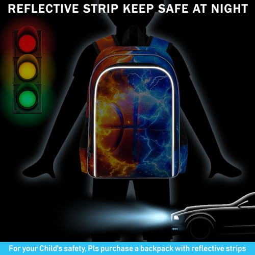 AGSDON 3PCS Basketball Backpack for Boys, 17" Kids Bookbag with Lunch Box for Boy, Flame Thunder Backpacks Water Resistant and Lightweight for Teen - color: Basketball