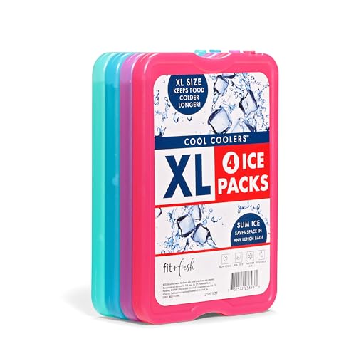 Cool Coolers by Fit & Fresh 4 Pack XL Slim Ice Packs, Quick Freeze Space Saving Reusable Ice Packs for Lunch Boxes or Coolers - color: Multi (4 Pack)