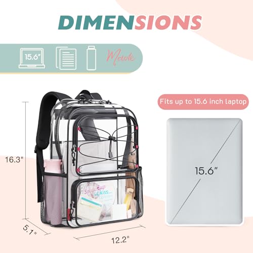 mommore Clear Backpack Heavy Duty Transparent Backpack Large See Through Bookbag for School - color: Black