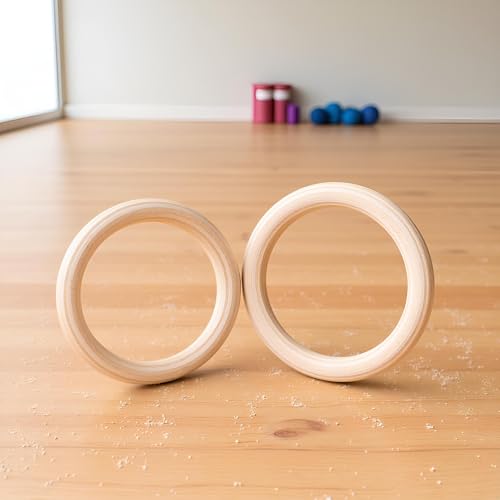 Birch Wood Gymnastics Rings Set of 2 Home Training Equipment Exercise Pull Up Rings with Adjustable Straps for Cross Training Strength Workout Fitness Training(25mm 19cm)