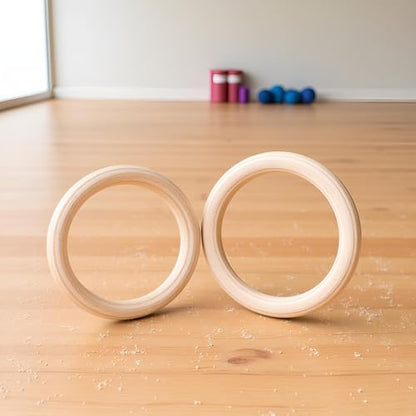 Birch Wood Gymnastics Rings Set of 2 Home Training Equipment Exercise Pull Up Rings with Adjustable Straps for Cross Training Strength Workout Fitness Training(25mm 19cm)
