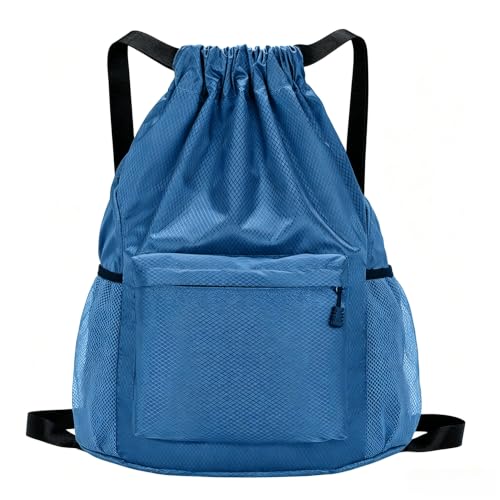 Tygelluis Drawstring Backpack, Waterproof Gym Bag with Water Bottle Pocket for Women Men, Pull String Sport Bag for Swim, Soccer and Basketball,Blue - color: Blue1