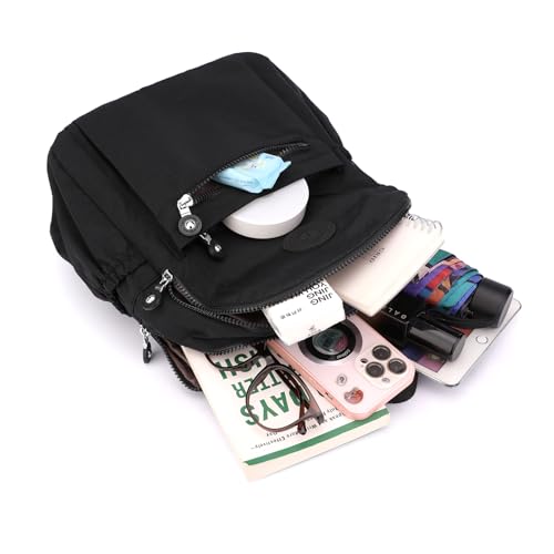Tanweibago Mini Nylon Women Backpacks,11L Small Ladies backpacks Casual Lightweight Women Shopping Travel Daypack (Black) - color: Black