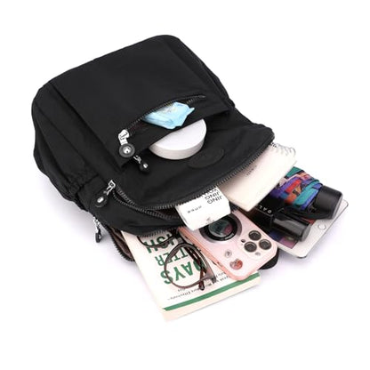 Tanweibago Mini Nylon Women Backpacks,11L Small Ladies backpacks Casual Lightweight Women Shopping Travel Daypack (Black) - color: Black