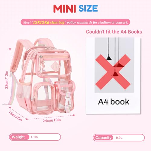 PIG PIG GIRL Mini Clear Backpack for Stadium Events, Small Clear Bag for Child for Festival Concert,Pink(Not Fits School) - color: Mini-pink
