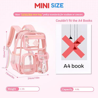 PIG PIG GIRL Mini Clear Backpack for Stadium Events, Small Clear Bag for Child for Festival Concert,Pink(Not Fits School) - color: Mini-pink