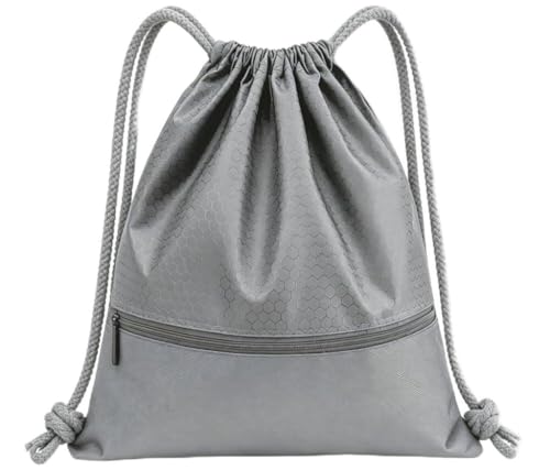 Sports Drawstring Backpack for Men, Waterproof Swim Gym Bag with Shoes Compartment for Women, Lightweight Pull String Sport Bag for Swim, Soccer, Gray&Medium - color: Gray, size: Medium