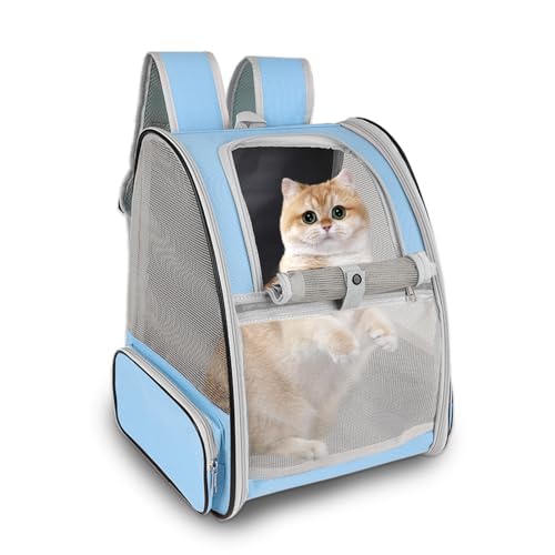 Cat Backpack Carrier,Pet Carrier Airline Approved for Small Dog Cat Puppy Kitten Bunny,Ventilated Mesh Design Animal Backpack for Hiking Camping Travel Bag (Blue) - color: Blue