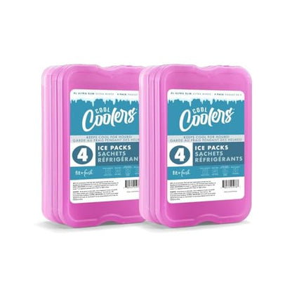 Cool Coolers by Fit & Fresh 4 Pack XL Slim Ice Packs, Quick Freeze Space Saving Reusable Ice Packs for Lunch Boxes or Coolers - color: Purple (8 Pack)