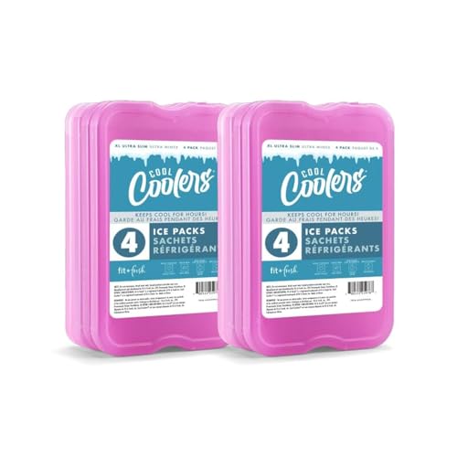 Cool Coolers by Fit & Fresh 4 Pack XL Slim Ice Packs, Quick Freeze Space Saving Reusable Ice Packs for Lunch Boxes or Coolers - color: Purple (8 Pack)
