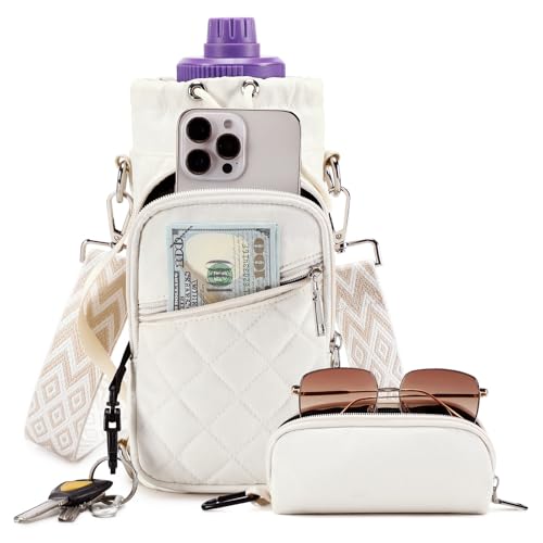 AGLOD Water Bottle Carrier Bag with Strap, Water Bottle Holder Crossbody Bags for Women Men for Walking, Hiking,Cycling - color: Beige, size: M(32oz-40oz)