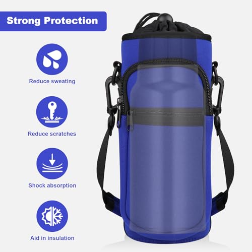 Water Bottle Holder with Strap, Water Bottle Carrier Bag with Phone Pocket, Shoulder Hand Strap Insulated Neoprene 32/40 oz Water Bottle Sleeve for Walking Hiking Camping Gym - color: 3 BLUE, size: under 32oz