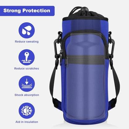 Water Bottle Holder with Strap, Water Bottle Carrier Bag with Phone Pocket, Shoulder Hand Strap Insulated Neoprene 32/40 oz Water Bottle Sleeve for Walking Hiking Camping Gym - color: 3 BLUE, size: under 32oz