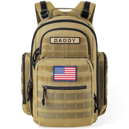 SHARKMOUTH Diaper Bag Backpack for Dad and Mom, Military Molle diaper Pack with Insulated Bottle Holders and Wipe Pocket - color: Tan