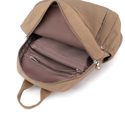 Tanweibago Mini Nylon Women Backpacks,11L Small Ladies backpacks Casual Lightweight Women Shopping Travel Daypack (Beige) - color: Beige