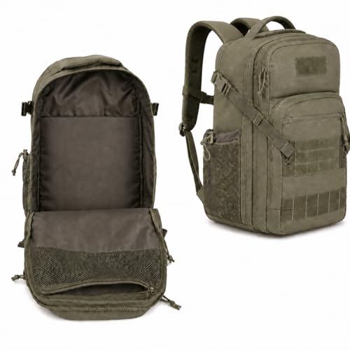 Tactical Hiking Backpack with 180° Open Design, Molle Webbing, Padded Laptop Compartment, Lightweight for Outdoor Adventures (green) - color: Green