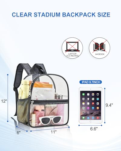 Clear Backpack for Stadium Events, 12x12x6 Small Clear Plastic bag with Reinforced Straps for Game Security Festival Concert - color: Grey