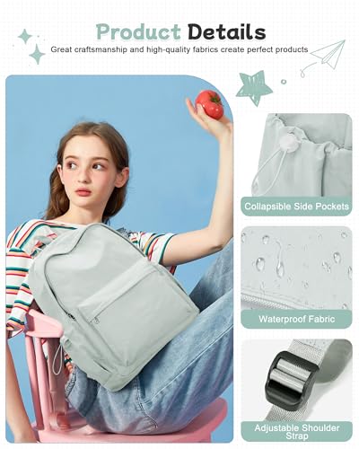 BJLFS Small Light Green School Backpack for Girls Women Waterproof High School Book Bag Cute Backpack for Men Teens Boys, Lightweight Simple Middle School Back Pack Daypack Gift - color: Light Green