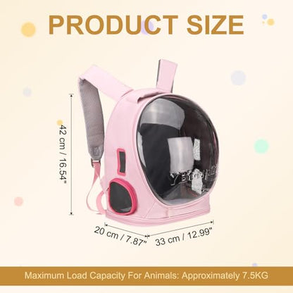 Pet Backpack Carrier, Portable and Ventilated, Oxford Cloth, Dog Cat Travel Bag with Transparent Cover 12.99", (Pink, 1 Pcs), Intended for Hiking/Camping/Traveling - color: Pink