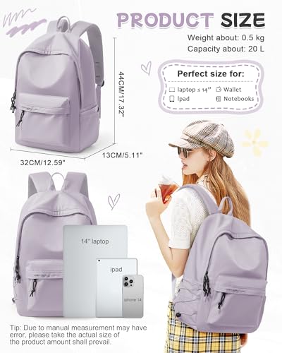 BJLFS Purple School Backpack for Girls Boys,Waterproof Bookbag for Women Men, Mini College Student School Bag, Lightweight Travel Rucksack Casual Daypack,Laptop Backpacks - color: Purple