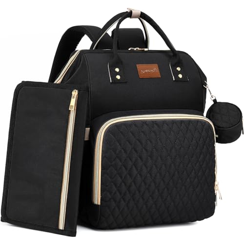 ROSEGIN Diaper Bag Backpack with Changing Pad Pacifier Case, Baby Bag for Boy Girl Toddler - Large,Stylish, Waterproof Travel Quilted Diaper Bag for Mom - Baby Shower Gifts, Black - color: Black