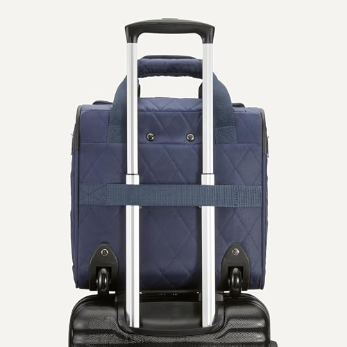 Amazon Basics Underseat Carry-On Luggage with Wheels, 14" Rolling Travel Bag, Fits Under the Seat with Multiple Pockets and Compartments, Navy Quilted - color: Navy Quilted