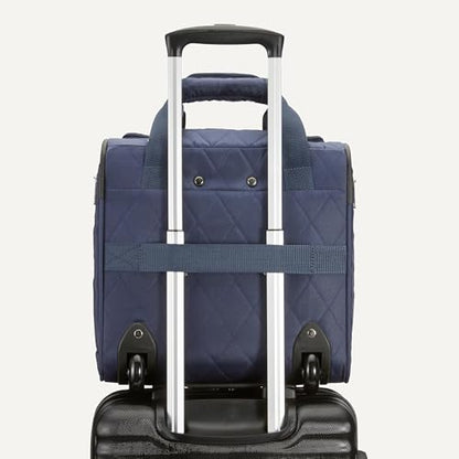 Amazon Basics Underseat Carry-On Luggage with Wheels, 14" Rolling Travel Bag, Fits Under the Seat with Multiple Pockets and Compartments, Navy Quilted - color: Navy Quilted