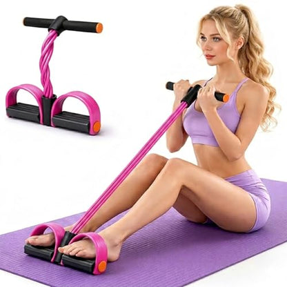 Pedal Resistance Band with Handles, Pink, Upgraded 6-Tube | Pedal Puller for Home Workouts, Full-Body, Core Strength, Arm Training and Leg Exercises