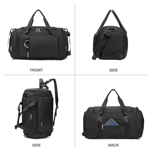 Gym Bags for Women Sports Backpack with Shoe Compartment & Wet Pocket Duffel Bag Carry On Weekender Bag Fitness Travel - color: Black