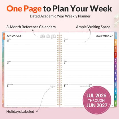 SUNEE Academic Planner 2026-2027 – Weekly & Monthly Planner, July 2026 to June 2027, 8.5"x11", Thick Paper, Tabs, Pockets, Bookmark, Spiral-Bound, Student Teacher Organizer, Marble - color: Pink Marble