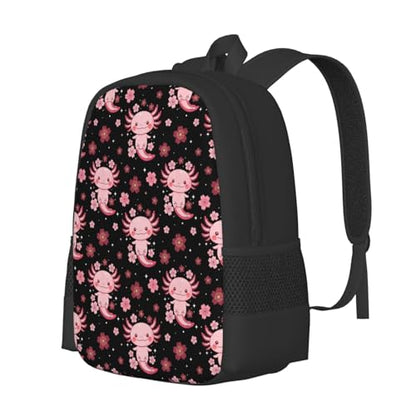 Eco Polyester Backpack Cherry Flower Blossom Cute Axolotl, Ergonomic Straps, Fits Tablet, for Work or Hiking - color: Design (407)