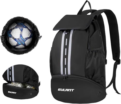 EULANT Soccer Backpack with Shoes Compartment, Waterproof Drawstring Bag for Sport Gym Swim Yoga Travel Football Volleyball - color: Upgraded Black