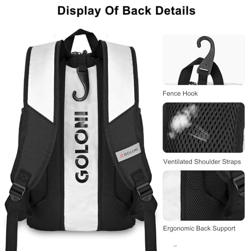 Goloni 40L Baseball Bag, Softball Bat Bag with Shoes Compartment,Fence Hook,Backpack for Baseball, T-Ball & Softball Equipment & Gear - color: White