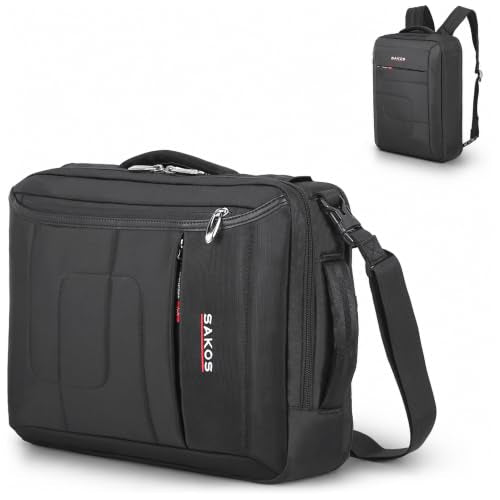 SAKOS Flash 3 in 1 Laptop Bag, 15.6 Inch Convertible Messenger, Shoulder Bag & Backpack, Water Repellent Travel Bag, Professional Work Bag for Men & Women, Briefcase with Laptop Compartment - Black - color: 3. Flash - Black
