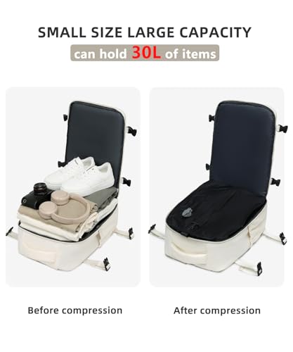 Travel Backpack w/Vacuum Compression (w/Pump) - Carry-On, 18x14x8 In, Multi-Comp Laptop Bag (米白色) - color: Off-white