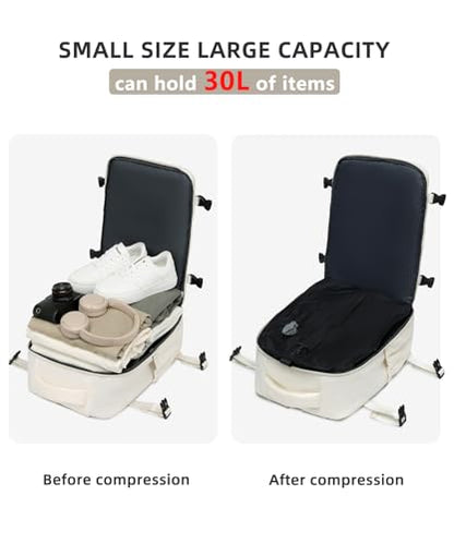 Travel Backpack w/Vacuum Compression (w/Pump) - Carry-On, 18x14x8 In, Multi-Comp Laptop Bag (米白色) - color: Off-white