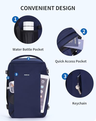 ECOHUB Anti Theft Laptop Backpack, Flight Approved Travel Bag, 30L Personal Item for Business Commute, Fits 17.3" Computer, Blue - color: Blue