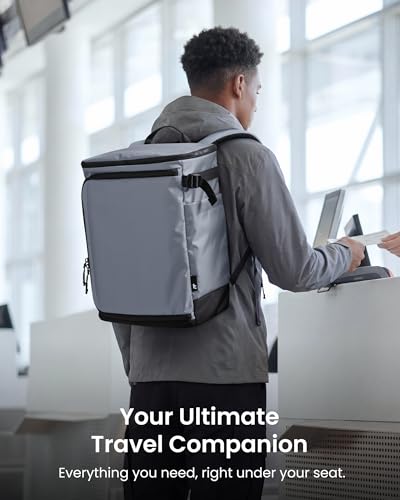 tomtoc 23L-28L Expandable Travel Backpack, Underseat Flight Approved Personal Item for Ryanair Southwest Frontier JetBlue, Lightweight Carry-on Luggage, Water-resistant Business Rucksack Weekender Bag - color: Silver Gray