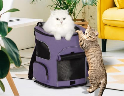 PETSFIT Dog Backpack Carrier with Upgraded Waist Protection, Pet Carrier Backpack Designed for Small Dogs/Cats, Fully Ventilated Collapsible Cat Backpack for Outdoor Traveling Hiking Camping Purple - color: Purple