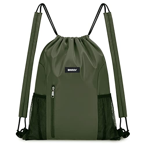WANDF Drawstring Backpack with Shoulder Pad Sports Gym Backpack with Mesh Pocket String Bag for Women Men(Dark green) - color: M, Dark Green, size: Medium