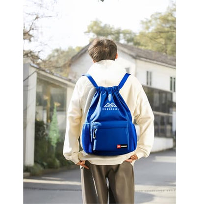 Drawstring Backpack for Women Men Sport Gym Bag Water Resistant Backpack Sandproof Beach Bag With Mesh Pockets (Blue) - color: Blue